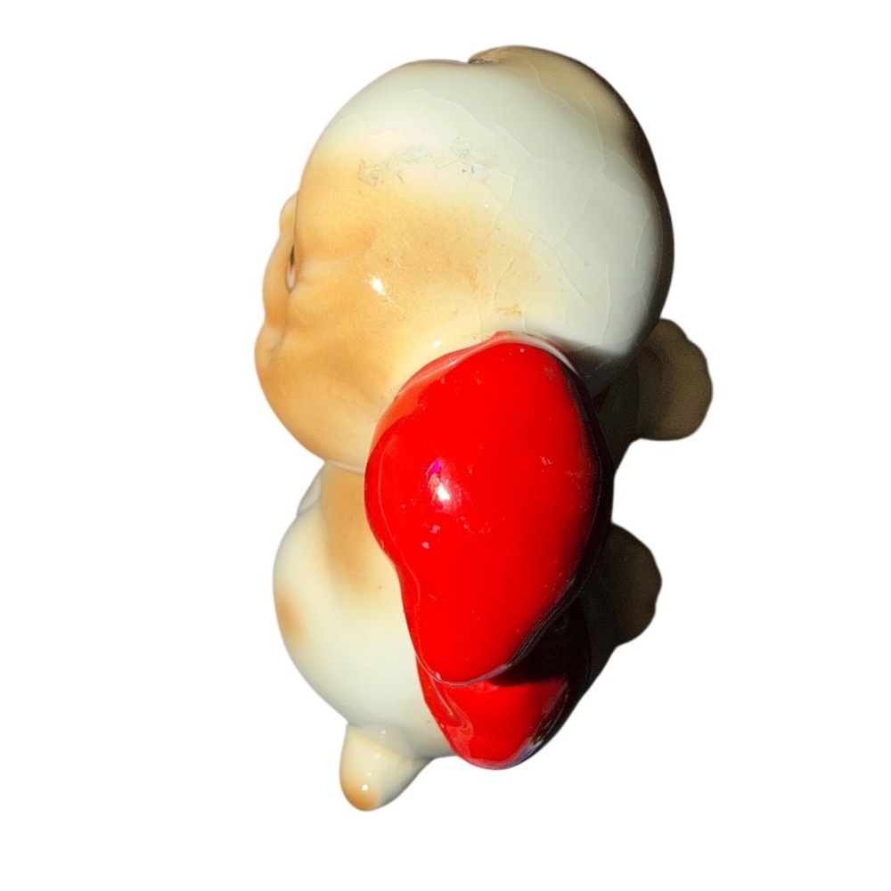 Japan Ceramic Puppy Figurine Small White Tan Red Bow Vintage Kitsch Decor - Picture 5 of 6